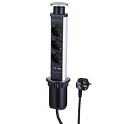 Electraline 62557 Regleta Tower Base multiple para mesa empotrado con 3 Tomas schuko + 2 USB, Cable 2 M, Enchufe Schuko, Aluminio