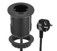 Electraline 62558 Regleta Base Multiple con Enchufe Grommet de Escritorio + 1 USB Quick Charge 2.0A, 2 m de cabo, diámetro 60 mm, Negro