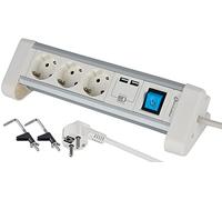 Electraline 62563 Regleta Base Múltiple para Mesa de Trabajo, con 3 Tomas Schuko + 2 Portas USB 2.4A, 2M, Fijacion con 2 Soportes Incluido, Cable H05VV-F 3G1.5mm, interruptor ON/OFF