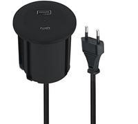 Electraline 62568 Regleta Base Multiple con Enchufe Grommet de Escritorio, con 2 USB45W (1 Tipo C Power Delivery para Cargar computadoras 1 Tipo a 3.0A Q.C.) Cable 3M, D54-60mm, Negro