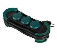 Electraline 62573 Regleta Base Multiple Profesional para Exteriores, 3 Tomas Schuko con Enchufe IP44, Colgante con 2 Ganchos, Cable de Goma H07RN-F 3G1.5 de 3 Metros