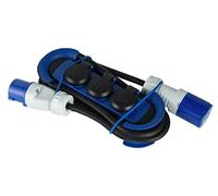 Electraline 62574 Regleta Base Multiple Profesional IP44, 1 Toma CEE + 3 Tomas Schuko con Enchufe CEE IP44, Colgante con 2 Ganchos, Cable de Goma H07RN-F 3G2.5 3M, para Campistas, Caravan, Camping