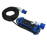 Electraline 62575 Regleta Base Multiple/Prolongador IP44, 1 Toma CEE + 3 Tomas Schuko con Enchufe CEE IP44, Colgante con 2 Ganchos, Cable de Goma H07RN-F 3G1.5 10M, para Campistas, Caravan, Camping