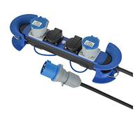 Electraline 62580 Regleta Base Multiple Profesional IP44, 2 Tomas CEE + 2 Tomas Schuko con Enchufe CEE IP44, Colgante con 2 Ganchos, Cable de Goma H07RN-F 3G2.5 5M, para Campistas, Caravan, Camping