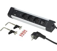 Electraline 62581 Regleta Base Múltiple de Escritorio/Oficina 3 Tomas + 3 USB (2 USB A 3.0A + 1 USB C PD 20W Power Delivery), Cable H05VV-F 3G.1, 2M, protección contra sobretensiones
