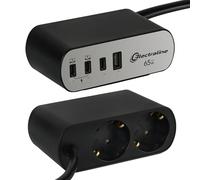 Electraline 62584 Regleta Base Multiple de Escritorio/Mesa de trabajo Electradock 2 Tomas Schuko + 1 USB-A + 3 USB C 65W PD Power Delivery, Cable H05VV-F 3G1.5 Longitud 2M, Enchufe Schuko