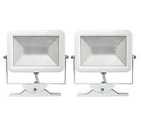 Electraline 92302 par 2 x Proyector Foco Slim de exterior, IP44 a LED con sensor crepuscular de movimiento, 10 W, blanco