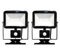 Electraline 92303 par 2 x Proyector Foco Slim de exterior, IP44 a LED con sensor crepuscular de movimiento, 10 W, Negro