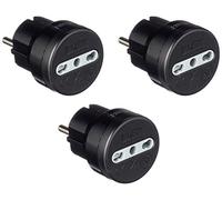 Electraline 92381 - Adaptador de Enchufe 10/16 A, Enchufe Schuko Apto para Viajes a Alemania, España, Portugal, Austria, Grecia, Turquía, Negro, Pack de 3