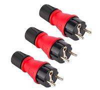 Electraline 92389 Paquete de 3 Clavija Enchufe Schuko Profesional, protección IP54, con Tornillo retenedor para facilitar el cableado, Rojo, Confezione da 3