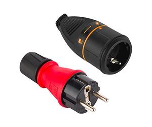 Electraline 92391 Paquete de 1 Clavija IP54 + 1 Toma de Corriente Schuko Electralock Equipado con un Mecanismo de Bloqueo Que Evita la desconexión Accidental del Enchufe, Rojo/Negro, Confezione da 1