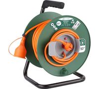 Electraline Cable de extensión de jardín 20866139F de 50 m con carrete de 16 A, sección naranja/verde de 2 x 1,5 mm², enchufe, tipo C/EF, 2 pines (UE)