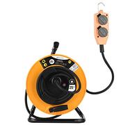 Electraline Pro-Line 208670 - Enrollador eléctrico profesional, 3G, 2,5 mm, 25 m, con 4 enchufes, platino fijo, color amarillo y negro