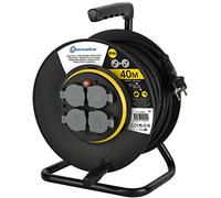 Electraline Pro-Line 49044 Alargador de cables con Enrollacables Professional 40 MT, con 4 Tomas Schuko IP44, Pletina fija, Cable de goma H07 RN-F sección 3G1.5 mm², Negro