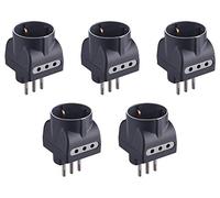 Electraline - Set de 5 Adaptadores Triple: 1 Salida para schuko + 2 para Enchufe pequeño de 10 A, Negro, 92297