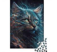 Electric Blue Cat Rompecabezas Neon Feline 1000 Piezas Papel Reciclado para Mujeres, Regalos para Hombres Rompecabezas Divertido Y Desafiante Juego Familiar 52x38cm/1000pcs