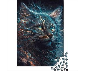 Electric Blue Cat Rompecabezas Neon Feline 1000 Piezas Papel Reciclado para Mujeres, Regalos para Hombres Rompecabezas Divertido Y Desafiante Juego Familiar 52x38cm/1000pcs