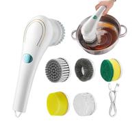 Electric Brush, Cordless Cleaning Tool, Rechargeable Scrubber Device, Waterproof Power Kit, Removable Cleaner with 5 Heads for Oven Automotive Bathtub Floor Restaurant Griddle, 9.57x2.83x3.74 Inches