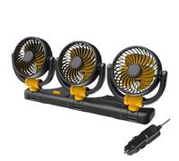 Electric Car Fan - Three Head 12V 24V Portable Auto Cooler, Adjustable 2-Speed Air Circulator, 360 Degree Rotating Fan | For Road Trip Truck SUV RV & Hot Weather