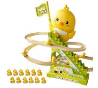 Electric Duck Climbing Toy - 12 Ducks Racing Up Stairs Track, LED Flashing & Music | Interactive Rollercoaster Slide Toy For Preschool Learning, Children’s Fun Game (No Batteries Included)