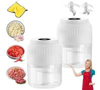 Electric Garlic Chopper, 350ml Mini Portable Electric Garlic Crush, Wireless Rechargeable Food Processor for Garlic, Veggie, Onion, Salad, Ginger, Meat Kitchen Gadgets (2Pcs - White with 4 Blades)