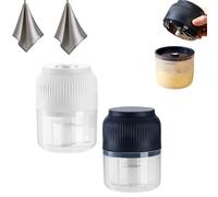 Electric Garlic Chopper, Mini Portable Vegetable Cutter with Safety Lock Mechanism, Easy Clean, For Garlic/Ginger/Onion/Vegetables, Home Kitchen, Camping (White+Blue)