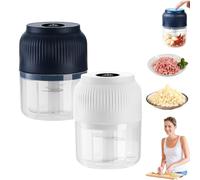 Electric Garlic Chopper, Multi-functional Electric Food Chopper, Mini Wireless ElectricMeat Choppers, 320ml, 4-Blade, USB Rechargeable, for Onion, Chili, Ginger, Meat & Nuts (Weiß+Blau)