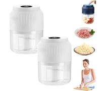 Electric Garlic Chopper, Multi-functional Electric Food Chopper, Mini Wireless ElectricMeat Choppers, 320ml, 4-Blade, USB Rechargeable, for Onion, Chili, Ginger, Meat & Nuts (Weiß+Weiß)