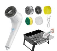 Electric Grill Brush, BBQ Cleaning Tool, Cordless Waterproof Scrubber 9.57x2.83x3.74 Inches, 5 Replacement Heads for Grout Bathroom Stove Kitchen Carpet Furniture RV Outdoor Indoor Use