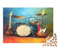 Electric Guitar Set-Rock Music Instruments Challenging & Brainteasing Puzzle Musical Instruments on A Stage for Adults & Kids Age 12 Years Up 38x26cm/1000pcs
