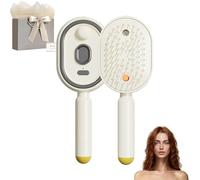 Electric Hair Brush Women with Water Spray, Vibration Misting Detangling Comb, Red Light Air Cushion Massage Brush for Wet & Dry Hair, Portable Home Spa Styling Tool (Beige)