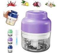 Electric Mini Garlic Chopper Set, Multi-functional Portable Vegetable Cutter Set, Wireless Veggie Grinder, 250/ 320ML for Chili Onion Ginger Celery (250ml Purple)