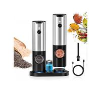 Electric pepper mill with double charging base, LED light, automatic salt and pepper mill