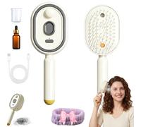 Electric Spray Air Cushion Comb for Women - Rechargeable Nano-Mist Hair Brush | Detangles, Anti-Frizz Dry Hair for a Silky, Static-Free Home Spa Experience (1,Blanco crema)