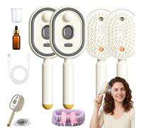 Electric Spray Air Cushion Comb for Women - Rechargeable Nano-Mist Hair Brush | Detangles, Anti-Frizz Dry Hair for a Silky, Static-Free Home Spa Experience (2,Blanco crema)