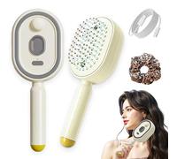 Electric Spray Air Cushion Massage Comb - 22cm Rechargeable Hair Brush Women with Water Spray, Red Light Steam Straighteners, Portable Cordless Tool for Smoothing Styling & Frizz Control (Beige)