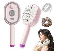 Electric Spray Air Cushion Massage Comb - 22cm Rechargeable Hair Brush Women with Water Spray, Red Light Steam Straighteners, Portable Cordless Tool for Smoothing Styling & Frizz Control (Pink)