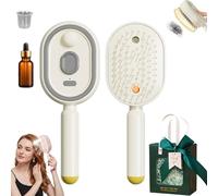 Electric Spray Air Cushion Massage Comb, 3-in-1 Rechargeable Steam Hair Straightener Brush with Nano Mist, Self Cleaning Detangling Hair Brush for Frizz Control and Scalps Care (Beige)