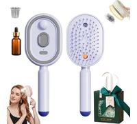 Electric Spray Air Cushion Massage Comb, 3-in-1 Rechargeable Steam Hair Straightener Brush with Nano Mist, Self Cleaning Detangling Hair Brush for Frizz Control and Scalps Care (Purple)
