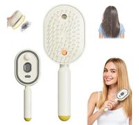 Electric Spray Air Cushion Massage Comb, Rechargeable Hair Straightener Brush with Water Spray, Cordless Detangling Hairbrush for Women, Anti-Static Styling Tool for Curly Hair (Beige)