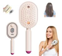 Electric Spray Air Cushion Massage Comb, Rechargeable Hair Straightener Brush with Water Spray, Cordless Detangling Hairbrush for Women, Anti-Static Styling Tool for Curly Hair (Pink)