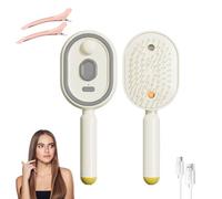 Electric Steam Brush for Hair, Anti-Frizz Nano Mist Hair Steamer & Straightener, Wet Dry Detangling Comb For Afro Thick Wavy Hairs, Portable Travel Size (A)