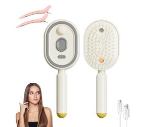 Electric Steam Brush for Hair, Anti-Frizz Nano Mist Hair Steamer & Straightener, Wet Dry Detangling Comb For Afro Thick Wavy Hairs, Portable Travel Size (A)