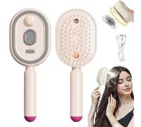 Electric Steam Brush for Hair, Rechargeable Spray Hair Brush with Water Spray, Detangling Misting Brush for Women, Anti-Static Hairbrush With Red Light Scalp Massage For Frizz Reduction (Pink)