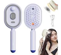 Electric Steam Brush for Hair, Rechargeable Spray Hair Brush with Water Spray, Detangling Misting Brush for Women, Anti-Static Hairbrush With Red Light Scalp Massage For Frizz Reduction (Purple)