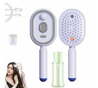 Electric Steam Brush with hair oil,Spray & Air Cushion Massage Hair Comb,Rechargeable Self-Cleaning Detangling Comb,Mister for Long/Short Hairs Home Spa,Hair for Reduce Frizz,Nourishes Hairs，purple