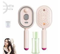 Electric Steam Brush with hair oil,Spray & Air Cushion Massage Hair Comb,Rechargeable Self-Cleaning Detangling Comb,Mister for Long/Short Hairs Home Spa,Hair for Reduce Frizz,Nourishes Hairs，pink