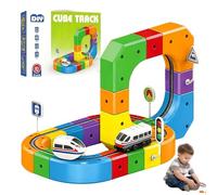 Electric Train Set with 3D Magic Flexible Race Tracks for Kids, Gravity-Defying 3D Embedded Layouts & Motorized Car, Magnetic Track Car Toys, DIY Rail-Track Building Toy Kits (51pcs)