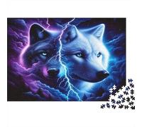 Electric Wolf Duo Colourful Black & White Wolf Art 1000 Pcs Jigsaws for Adults The Impossible Challenge Fun Present 52x38cm/1000pcs