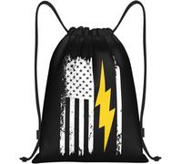 Electricista Con Rayo Y Bandera Estadounidense Unisex Mochila De Cuerdas Casual Mochilas Deportiva Gran Capacidad Bolsa De Gimnasio Para Baloncesto Viaje Acampada